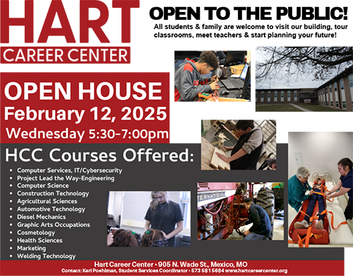 Flyer advertising the HCC Open House on Wednesday, February 12, 2025, 5:30-7:00 PM