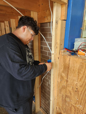 student building a wall